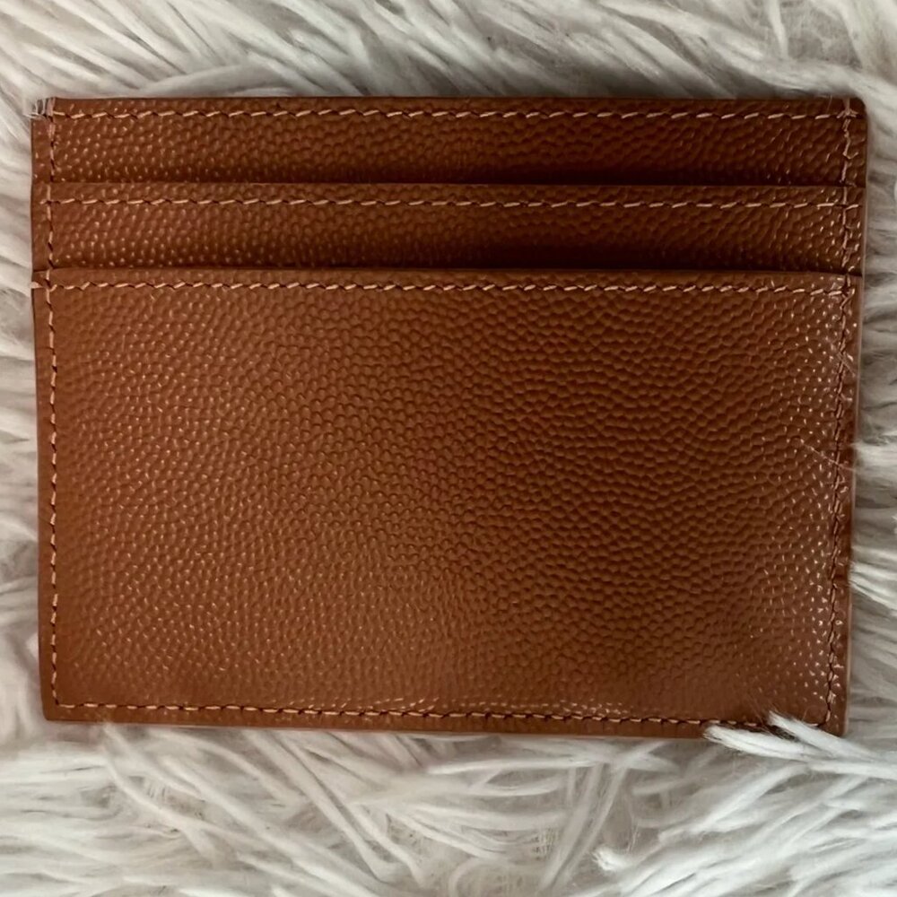 Saint Laurent Pebbled Leather Logo Card Case Blush - Picture 3 of 12